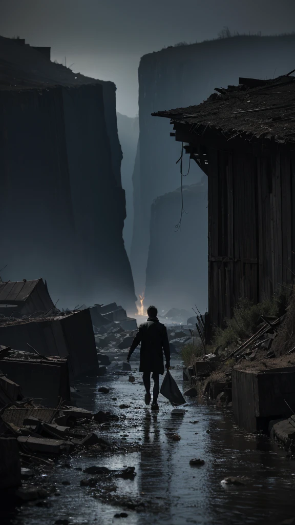 (best quality), (superior quality), (dark), (1man), despair, suicide, Death wandering in the valley of shadows.Raw,Award-winning,landscape