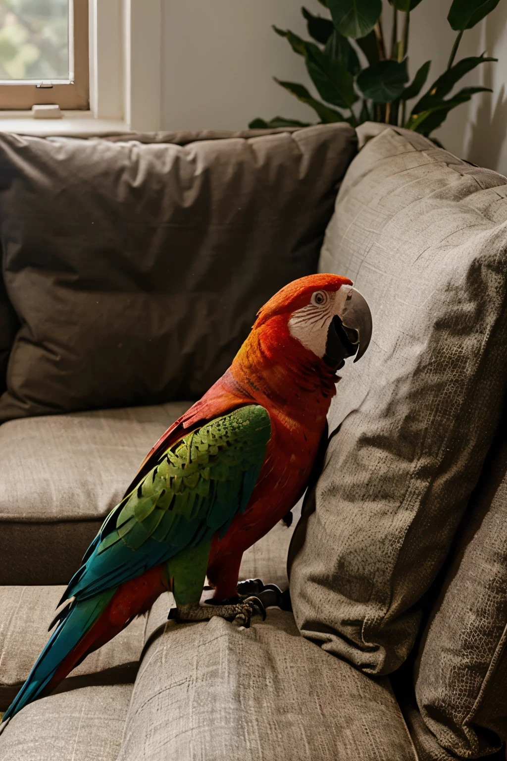 Animated parrot sitting on a cushion