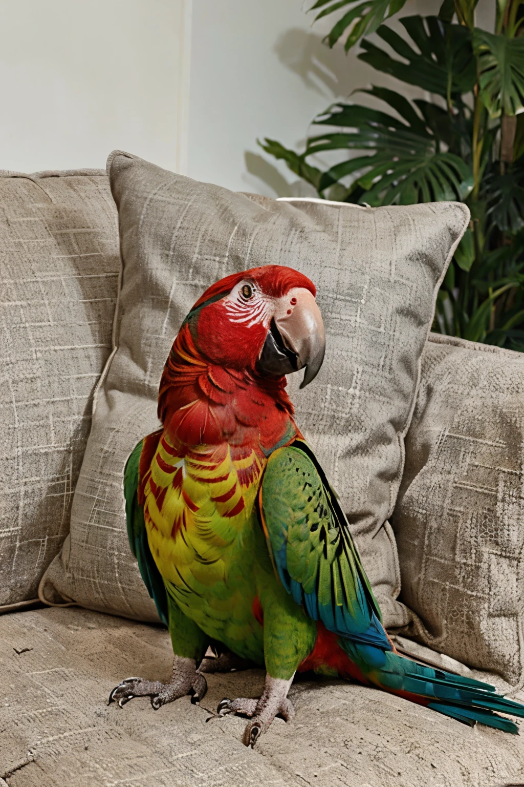 Animated parrot sitting on a cushion