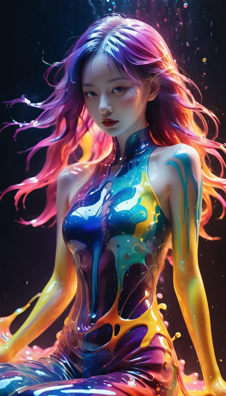 (masterpiece, top quality, best quality, official art, abstract aesthetic),solo,(1girl),(upper body|full body),a woman with colorful lipstick,psychedelic dripping colors,small breasts,best of behance,inspired by Alberto Seveso,smooth digital artwork,behance art,stunning digital art,beautiful acrylic fluid portrait,cgsociety saturated colors,photorealistic digital arts,trending digital art,surrealistic digital artwork,glossy digital painting,exquisite digital fashion photography,uhd,