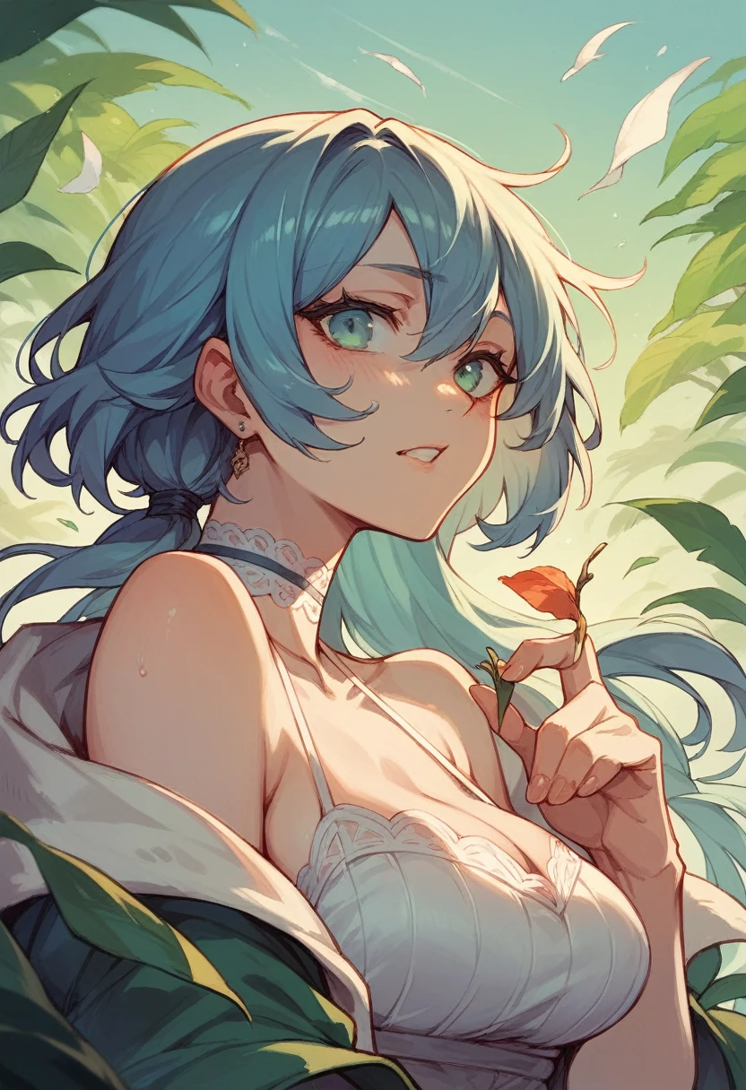 (Best Quality),(Masterpiece:1.2), (showy:0.9), (ink splash),(color splash),((watercolor)), Clear and sharp focus, model photo,, (portrait goddess of spring:1.5), cute expression,elegant blue hair, Beautiful face and detailed eyes., elegant goddess clothing, spring forest background,, colorwater breasts descubiertos, big tits, cute and big nipples, breasts, breasts bonitos