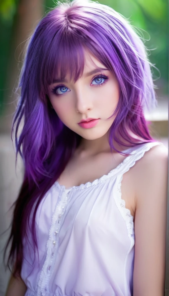best quality, high quality, A cute girl, Solitary, Beautiful purple hair, Beautiful purple eyes, A faint smile,
