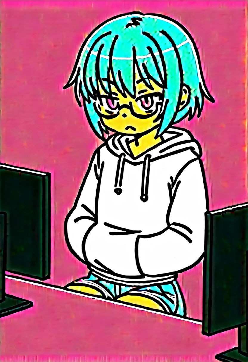 ,NSFW,1girl,Girl with horse ears and tail,Silver Hair,Red eyes,Curly medium short hair,Square glasses,Wearing a large white coat,hoodie,,Dairy-free,garter belt,Troubled expression,Ahegao,Sit on a chair,desk,Character portrait,full Art,比基尼,pussy juice,Open pussy,creampie,Sex