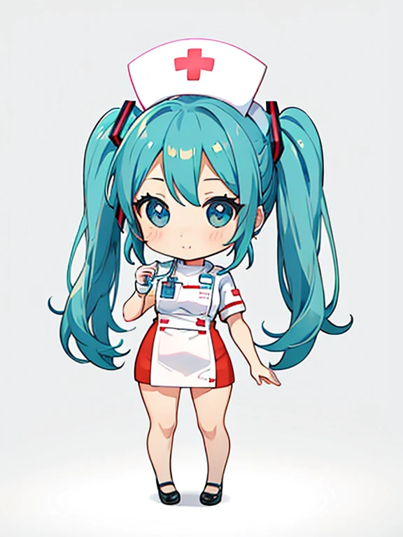 (nurse:1.5), Hatsune Miku, (chibi:1.5), full body, Big Eyes, (masterpiece), highest quality