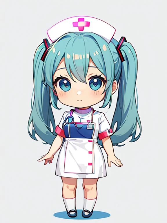 (nurse:1.5), Hatsune Miku, (chibi:1.5), full body, Big Eyes, (masterpiece), highest quality