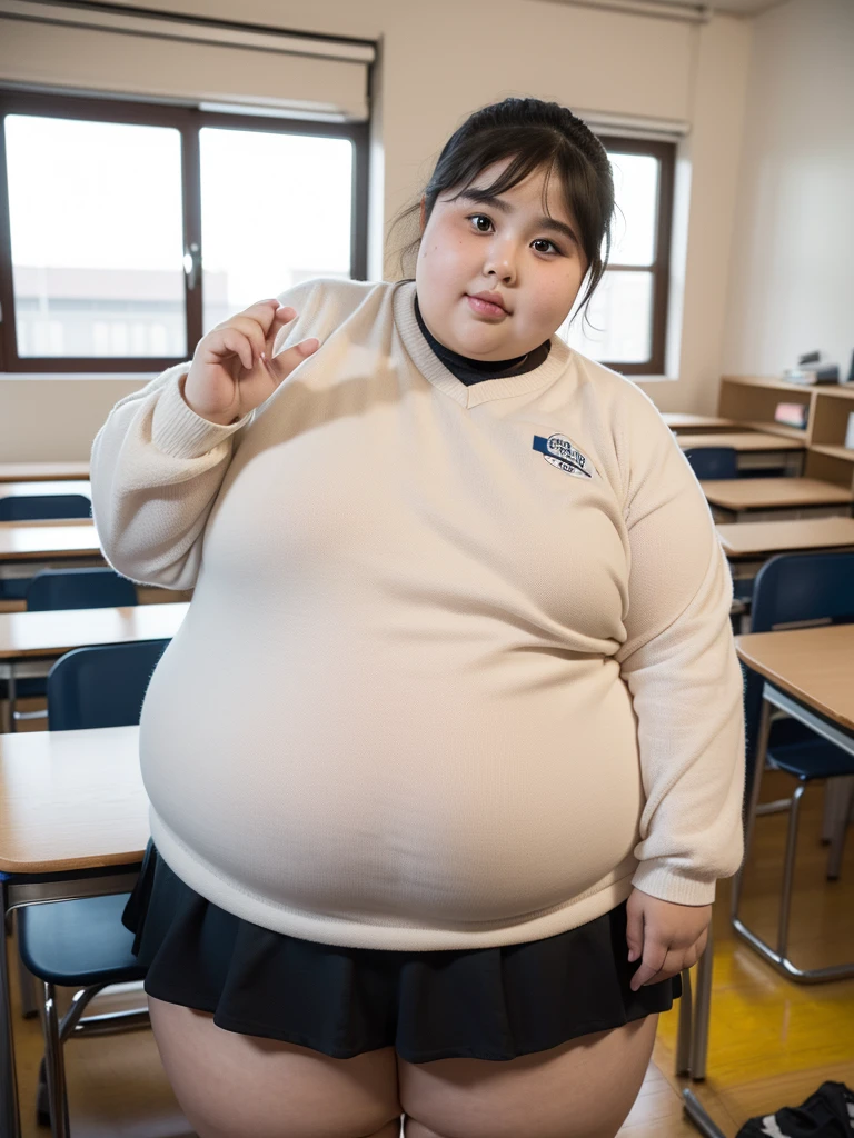 ((8K)), highest quality, 超High resolution, (Surreal)、(High resolution), 1 girl, Japanese, ((school uniform)), Overweight, Extremely fat, Chubby, (Cry:1.5), (Bawl:1.5), classroom