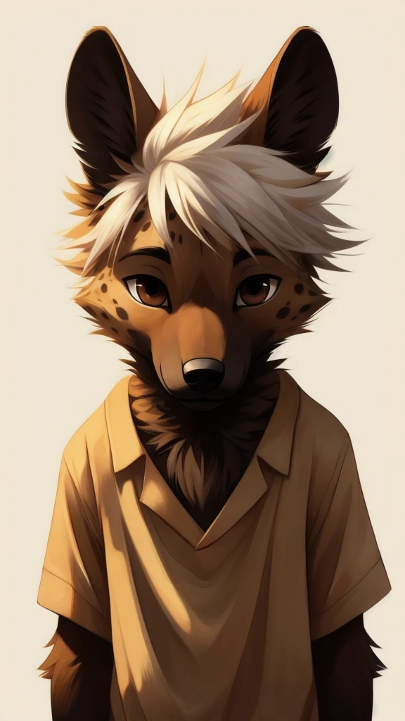 masterpiece,hyena,male,8 year-old,Solitary,Minimal details,Delicate eyes,Brown eyes,Hair,White background,Cartoon style,White hair,sleep