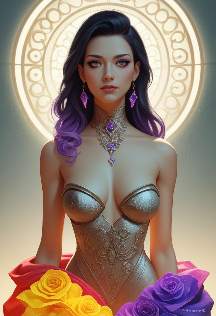 a beautiful intricate purple gem brooch,stunning detailed gemstone,highly reflective surface,elegant design,ornate filigree,iridescent glowing edges,exquisite lighting,photorealistic,8k,hyper detailed,masterpiece,cinematic lighting,dramatic shadows,jewel-toned colors,luxurious
