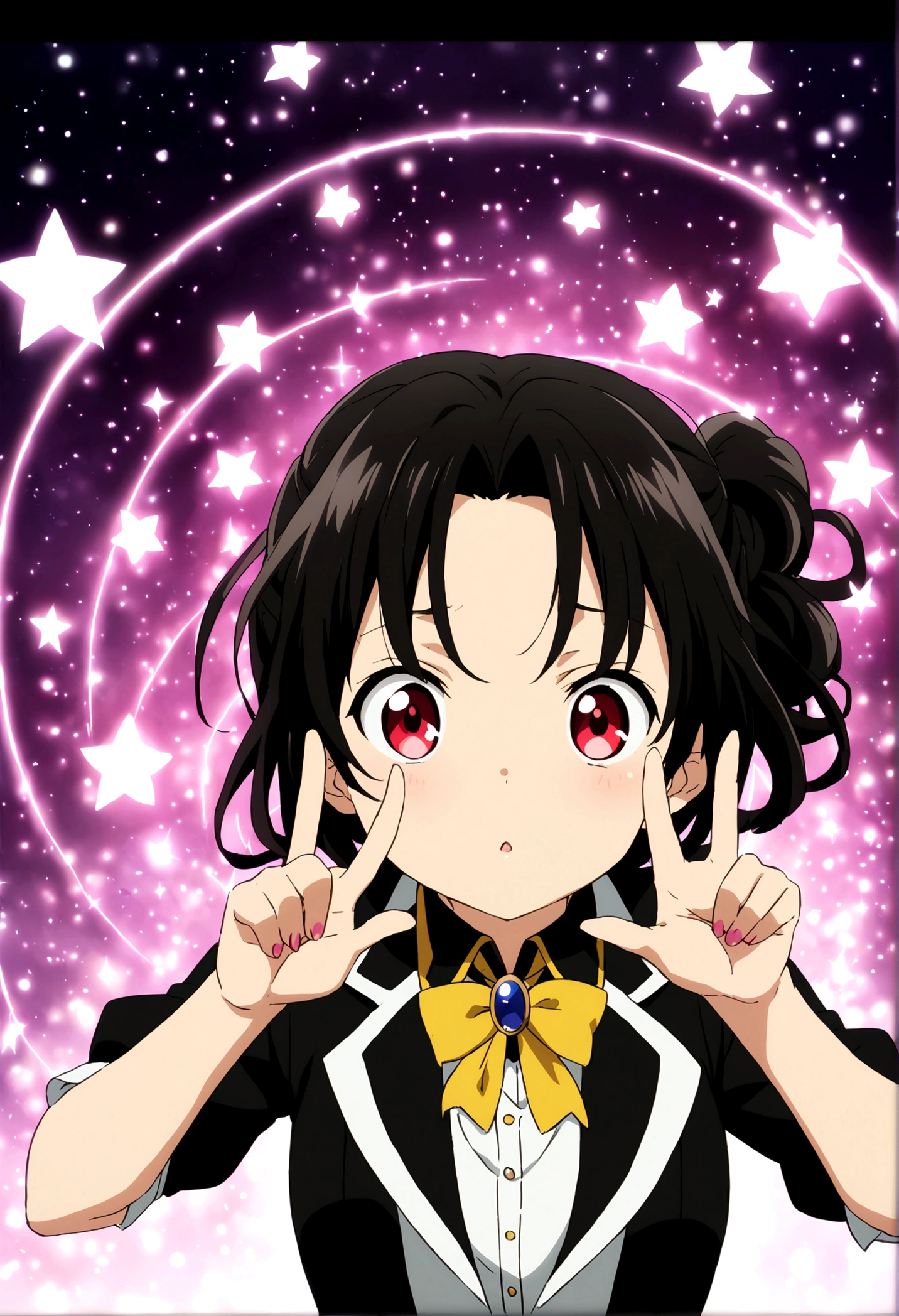 Girl with red eyes black hair anime