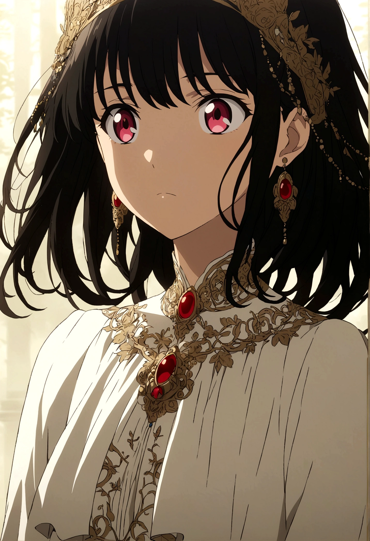 Girl with red eyes black hair anime
