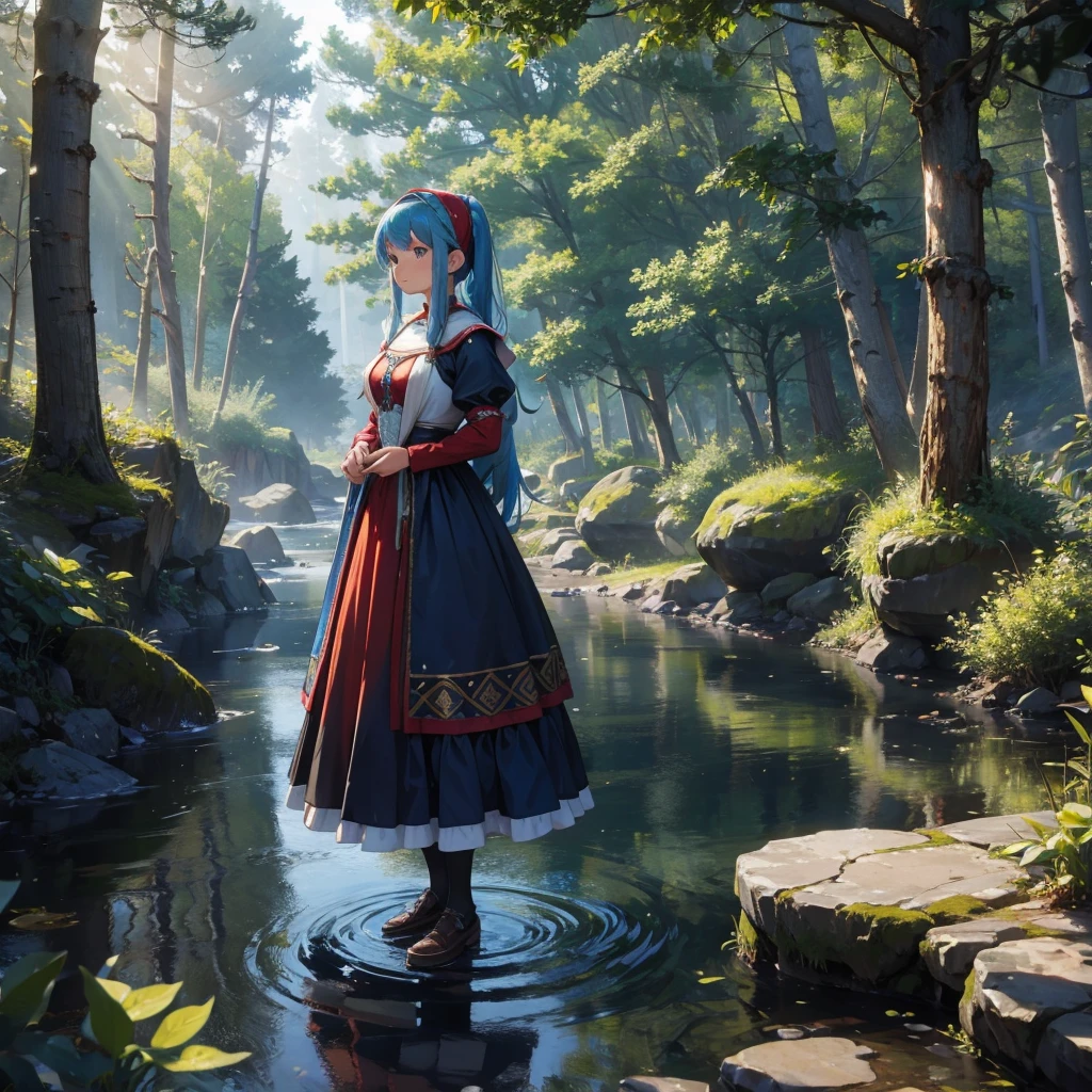 female water dwarf in the forest with medieval dress