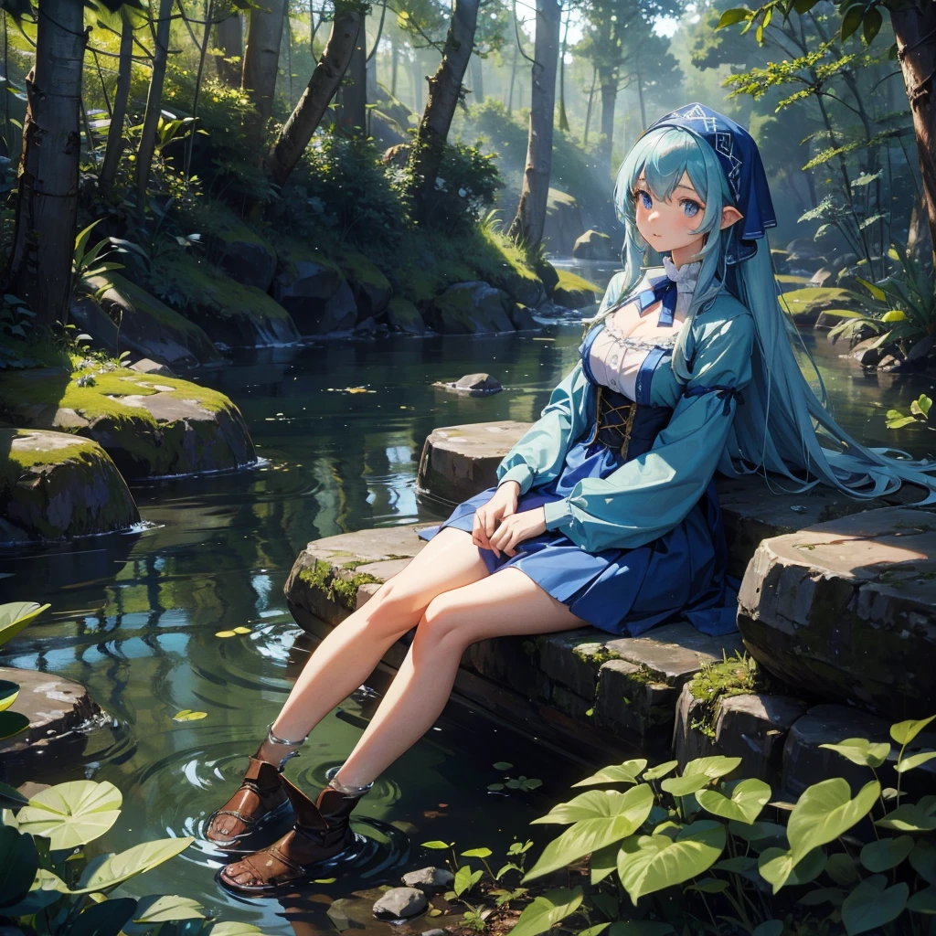 female water dwarf in the forest with medieval dress