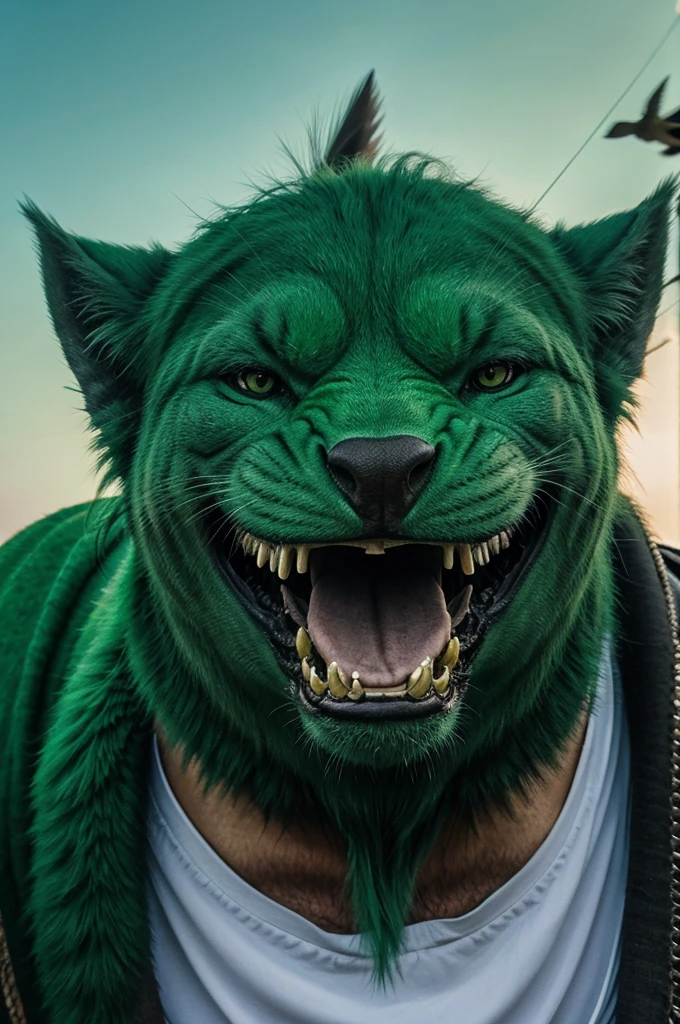 Diyanasor, green color, big teeth, dangerous look, flying in sky