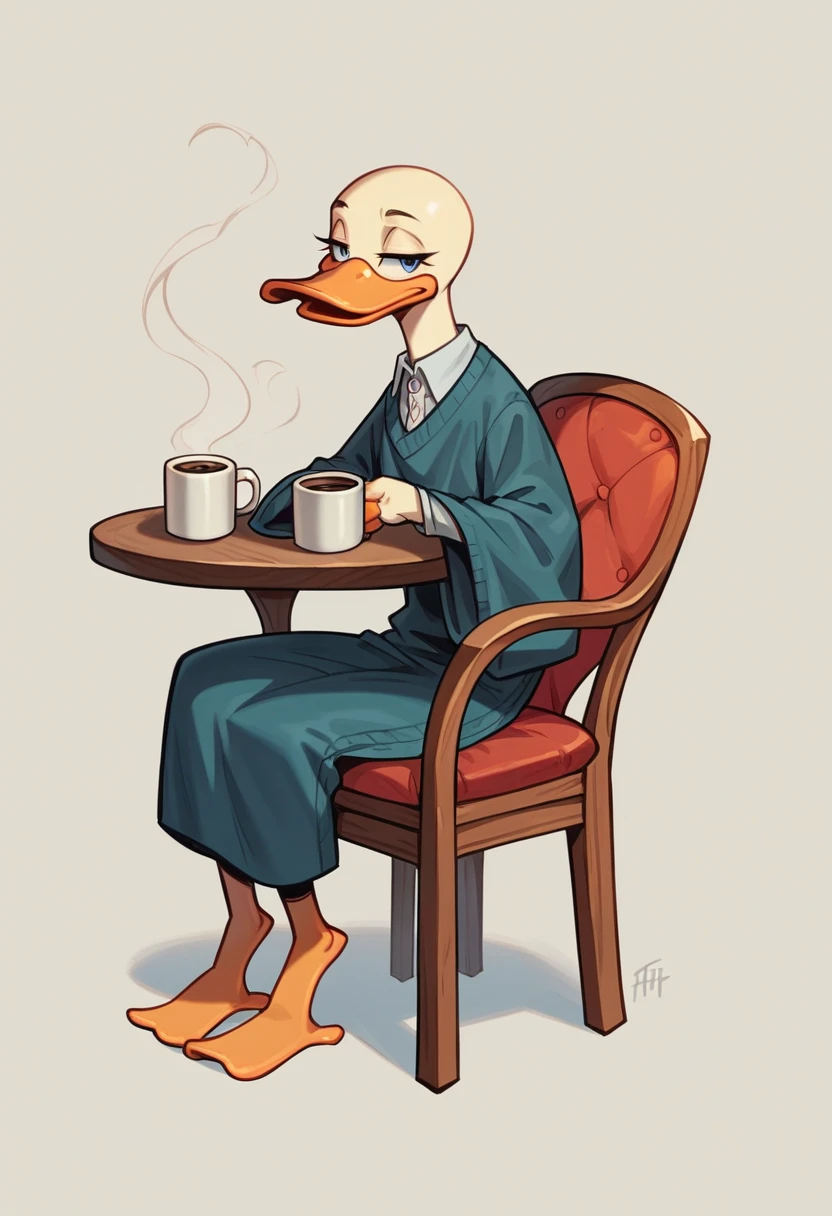 SD Main, Flat Illustration,
masterpiece, Highest quality,,No humans, Golden Duck, cup, Chair, coffee mug, Sitting, alone, I am trading FX, Forex Charts
 