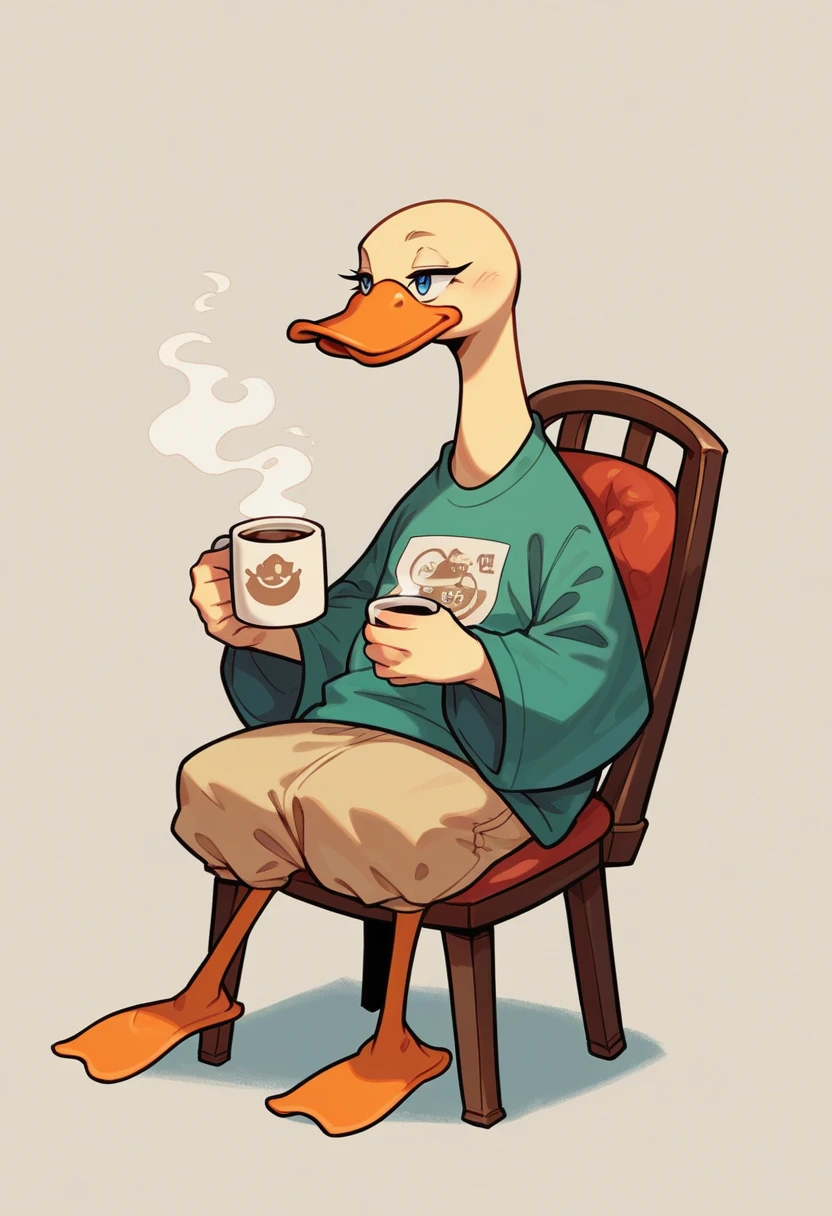 SD Main, Flat Illustration,
masterpiece, Highest quality,,No humans, Golden Duck, cup, Chair, coffee mug, Sitting, alone, I am trading FX, Forex Charts