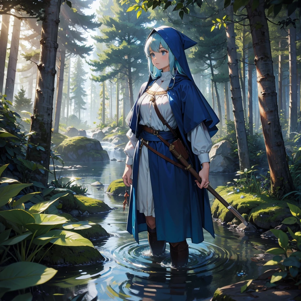 water dwarf in the forest with medieval outfit