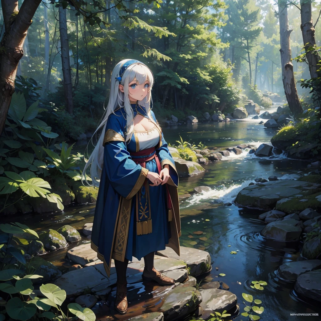 water dwarf in the forest with medieval outfit