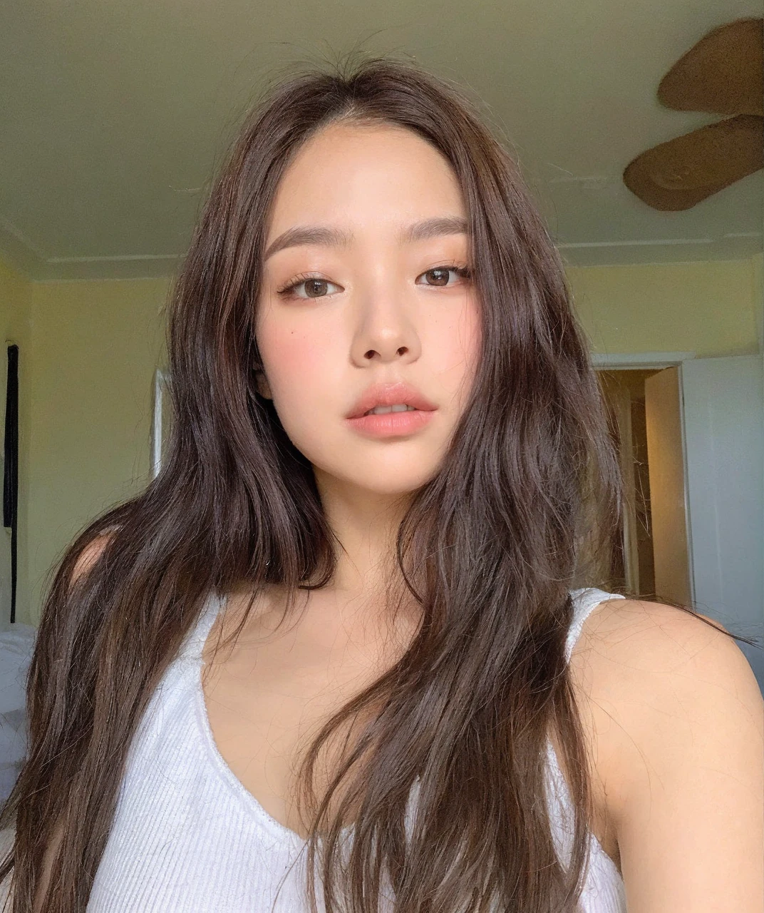 (Best quality, 8k, masterpiece: 1.3), a beautiful woman with perfect figure: 1.4, dark brown hair, wearing a pendant, wearing a mini skirt and a mini top, also black! She go to party! and she’s korean