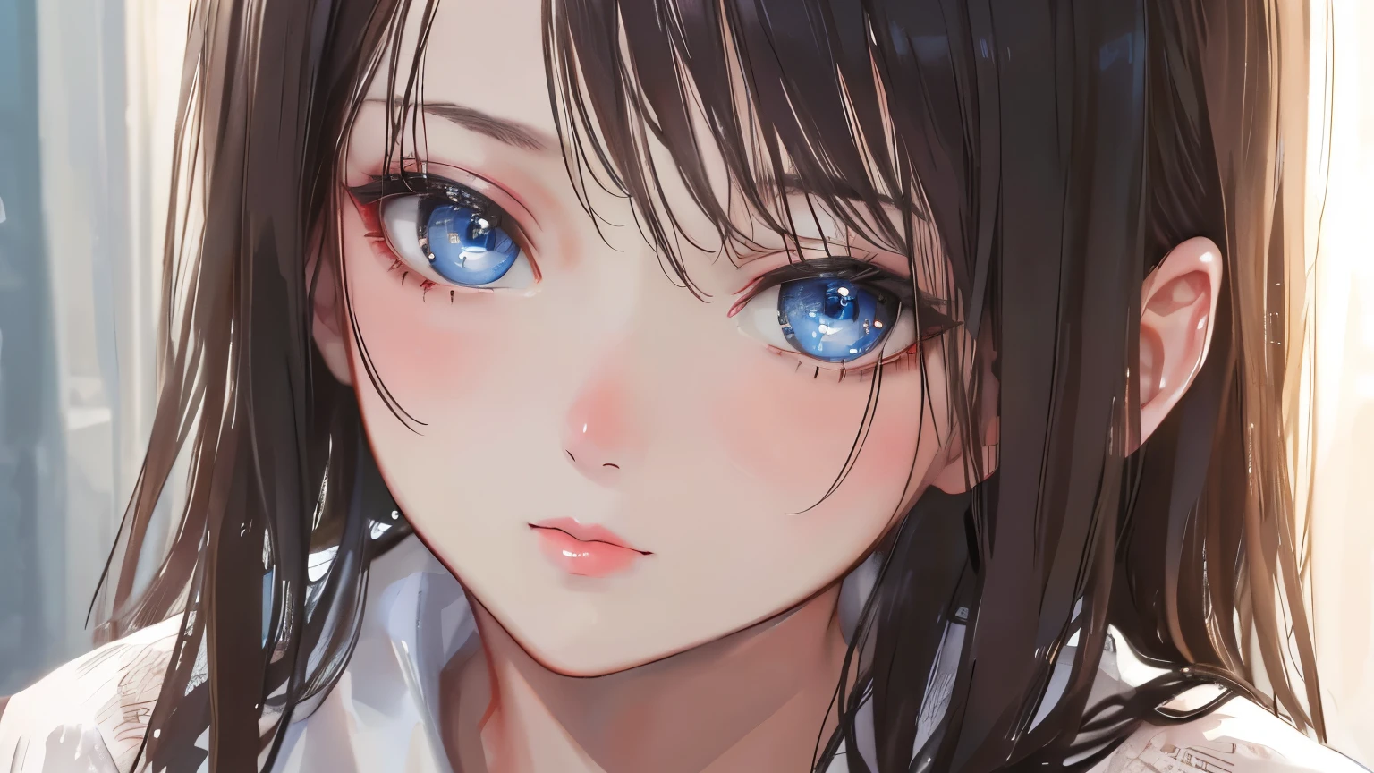 8K, Highest quality, masterpiece, Ultra-high resolution, (realism: 1.4), Original photo, (Realistic skin texture: 1.3), (Film Grain: 1.3), (Selfie angle), 1 Girl, Beautiful eyes and facial details, masterpiece, Highest quality, close, Upper Body, View your viewers,Have a coffee