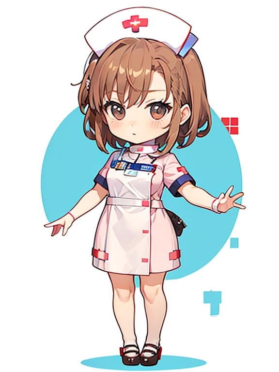 (nurse:1.5), Misaka Mikoto, (chibi:1.5), full body, Big Eyes, (masterpiece), highest quality