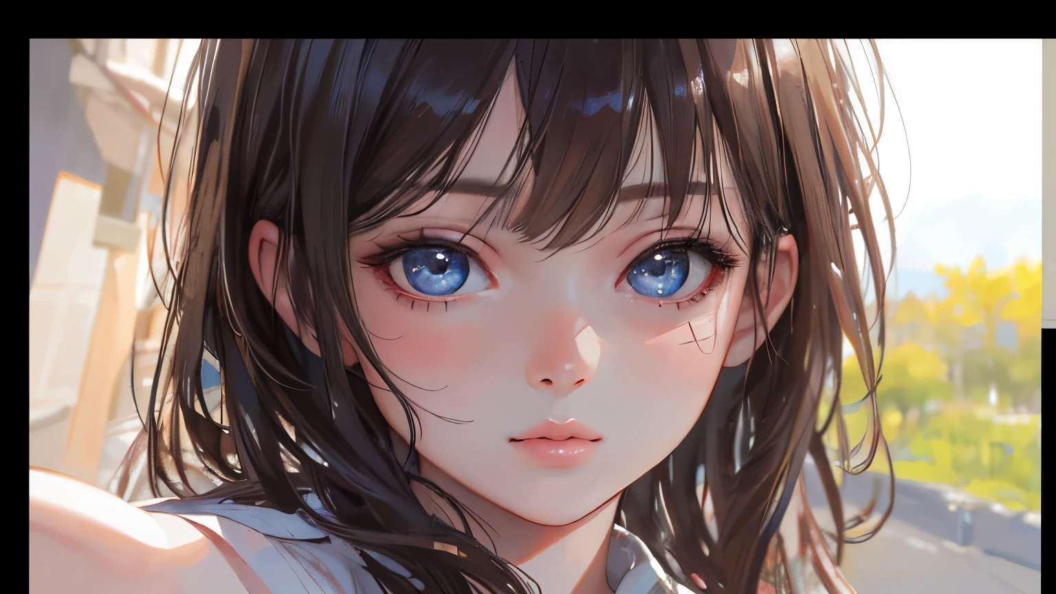 8K, Highest quality, masterpiece, Ultra-high resolution, (realism: 1.4), Original photo, (Realistic skin texture: 1.3), (Film Grain: 1.3), (Selfie angle), 1 Girl, Beautiful eyes and facial details, masterpiece, Highest quality, close, Upper Body, View your viewers,Have a coffee