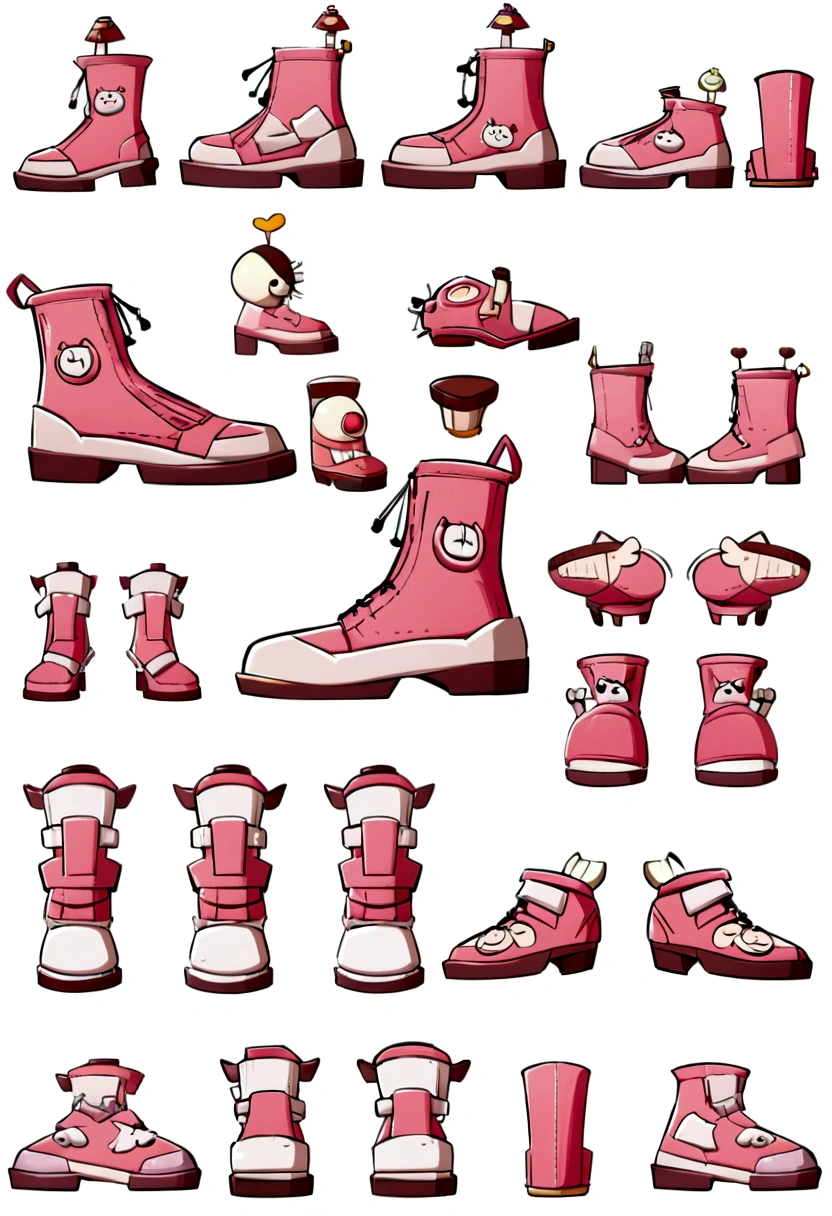 2D cartoony game assets,2D cartoon character white and pink cartoon shoes , side view, shoes, 2D side view cartoon white and pink cartoon tankies