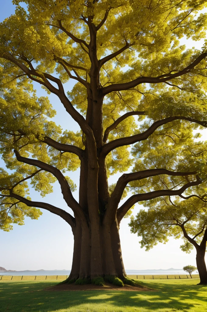 Image of a golden tree and its cross-shaped trunk, also one hand reaching for the other