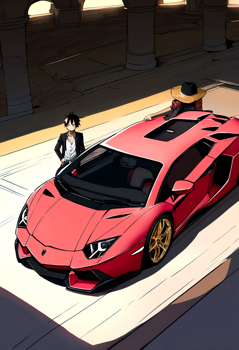 Monkey D. Luffy with Lamborghini Aventador