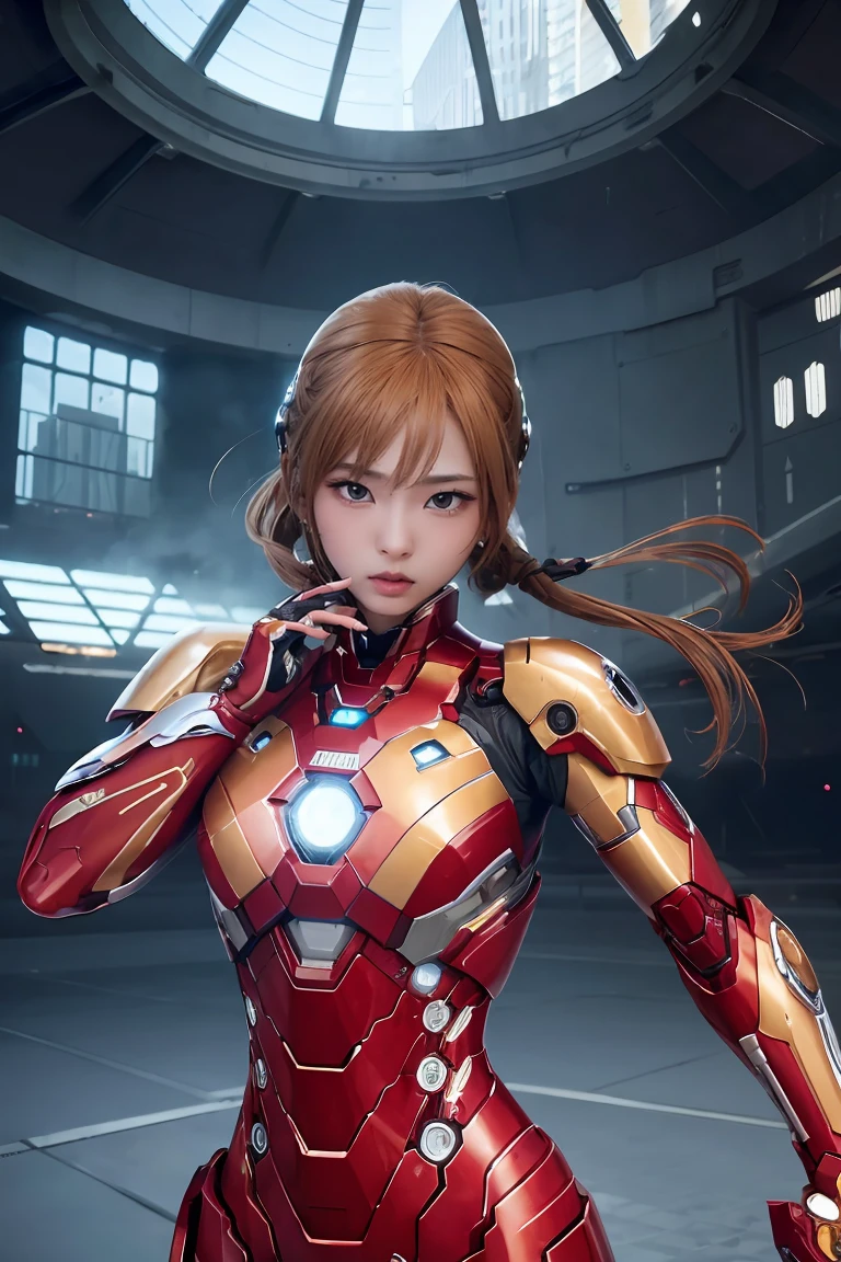 (1girl:1.3), solo,__body-parts__, official art, unity 8k wallpaper, ultra detailed, beautiful and aesthetic, beautiful, masterpiece, best quality, RAW, masterpiece, super fine photo,, best quality, super high Resolution, photorealistic, sunlight, full body portrait, stunningly beautiful,, dynamic pose, delicate face, vibrant eyes, (side view), she is wearing a futuristic Iron Man mech, red and gold, Highly detailed abandoned warehouse background, detailed face, detailed complex busy background, messy, gorgeous, milky, high detailed skin, realistic skin details, visible pores, sharp focus, volumetric fog, 8k uhd, dslr camera, High quality, film grain, fair skin, photorealism, lomography, sprawling metropolis in a futuristic dystopia, view from below, translucent