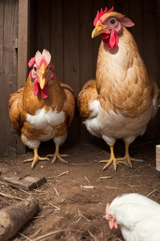 raises two chickens with human faces 