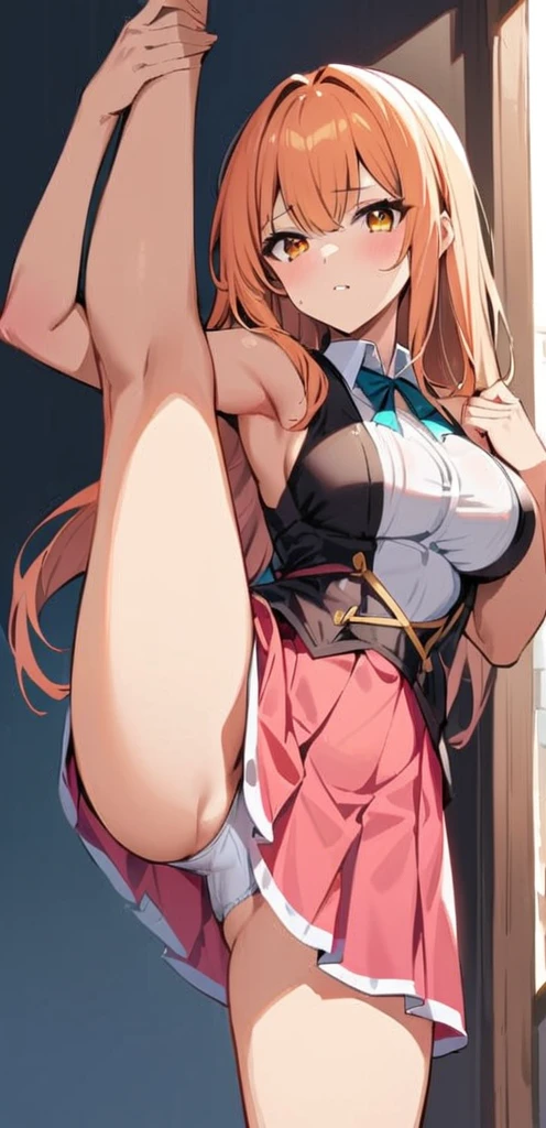 (masterpiece, Highest quality:1.2), One girl, alone,Are standing_Split,
Yuki mandarin orange, Long Hair, without black sleeveless short vest,Pink Skirt,black