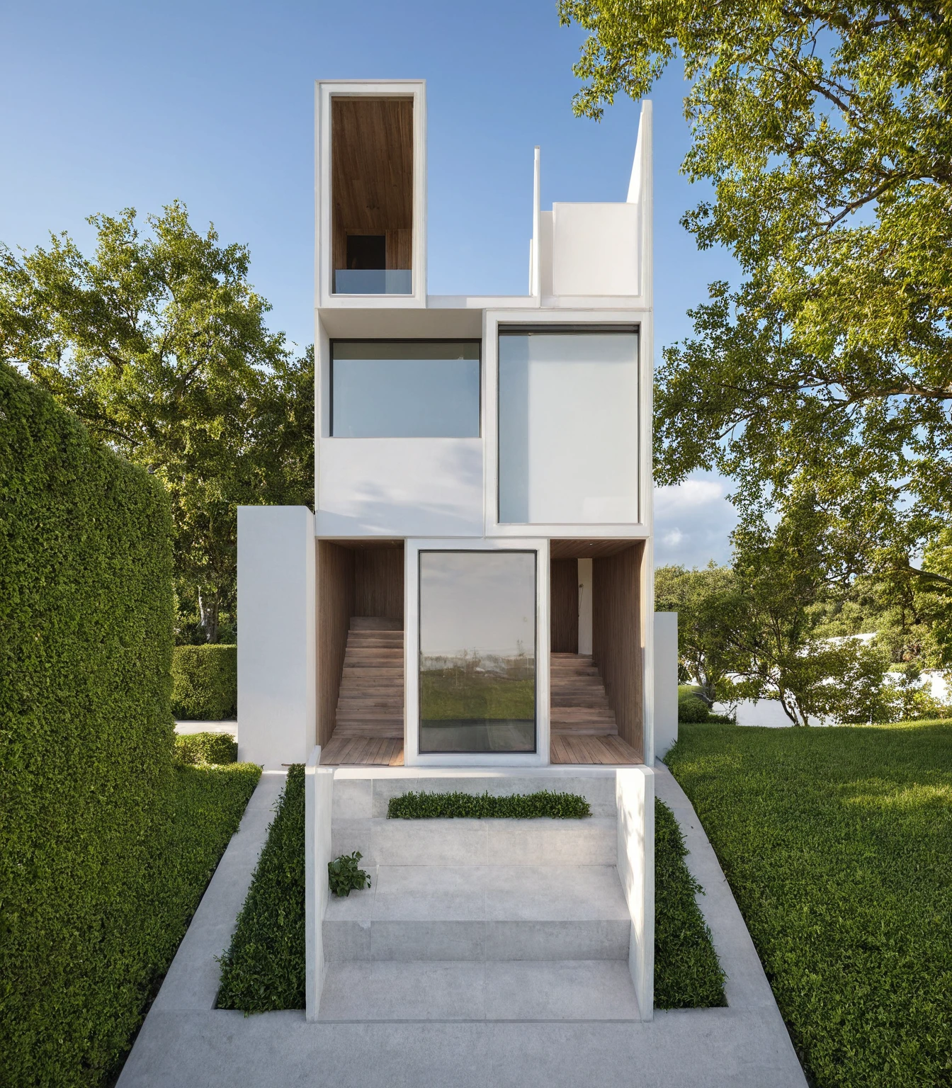 Masterpiece, high quality, best quality, authentic, super detail, outdoors, onestoreyvillaXL, aiaigroup, house style modern on the street ,stairs, white wall ,road,pavement, grass, trees, sky, cloud, (daylight:1.1)
