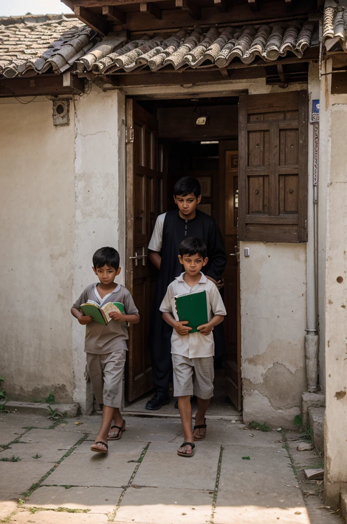 Several boys in the village were heading to the mosque carrying books