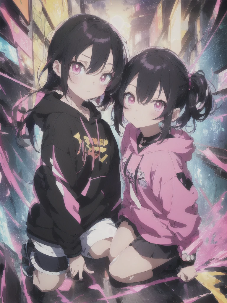 anime boy and girl with black hair and pink eyes and black hoodie, anime style 4 k, high quality anime artstyle, style anime, anime style, in anime style, anime art wallpaper 8 k, anime art style, anime artstyle, anime art wallpaper 4k, anime art wallpaper 4 k, anime wallpaper 4 k, anime wallpaper 4k, anime style illustration