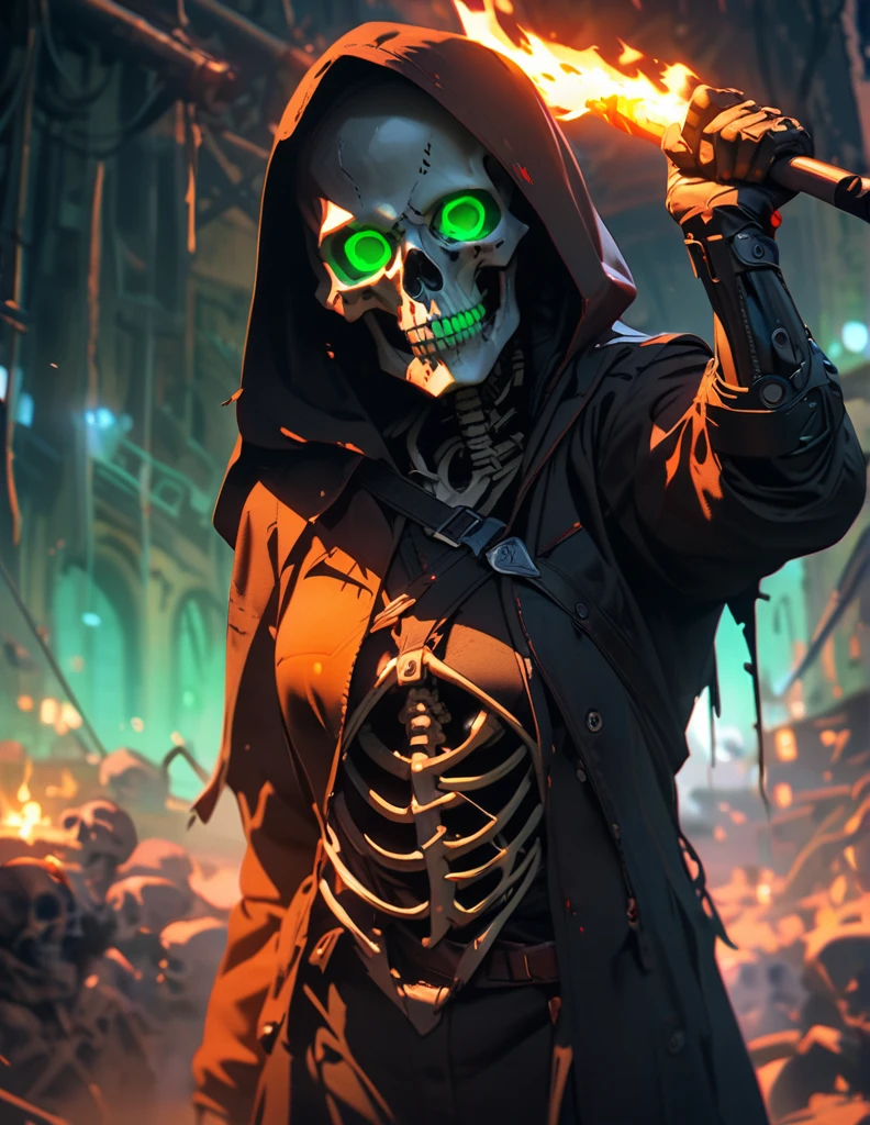 gorgeous, bones, skull, skeleton, radioactive, sparcles, green, hyper, artistic, black,dangerous,radiation, death, crazy, madness, mosnter,demon, fire, moon, contrast, alien, intricate