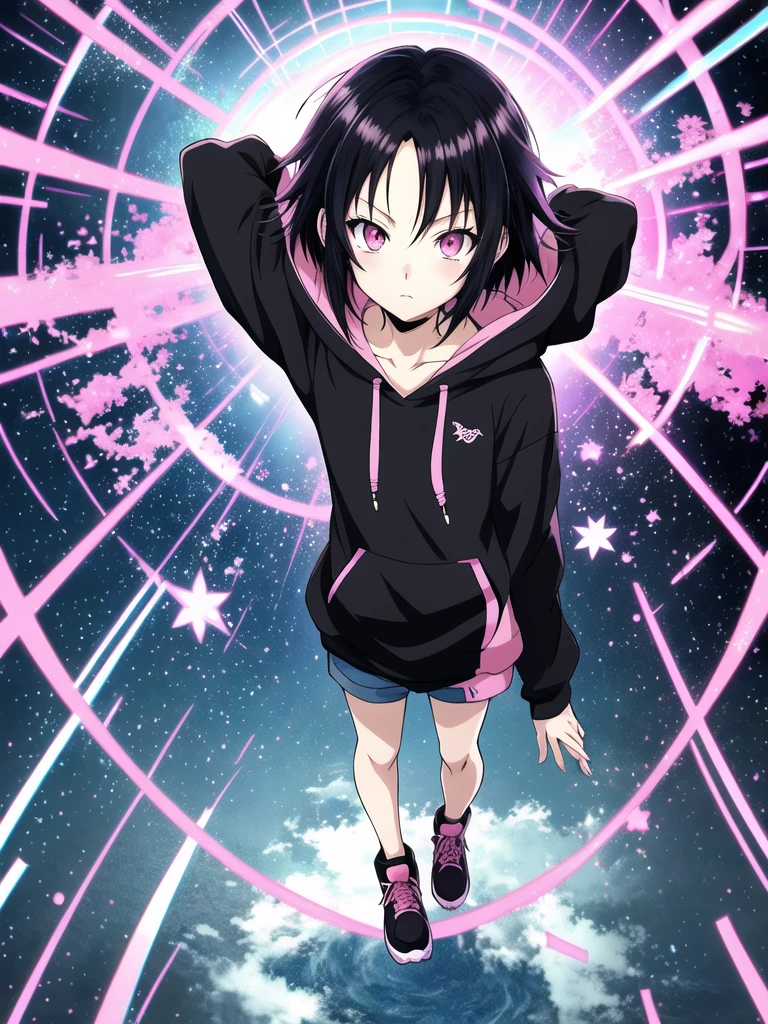 anime boy and girl with black hair and pink eyes and black hoodie, anime style 4 k, high quality anime artstyle, style anime, anime style, in anime style, anime art wallpaper 8 k, anime art style, anime artstyle, anime art wallpaper 4k, anime art wallpaper 4 k, anime wallpaper 4 k, anime wallpaper 4k, anime style illustration