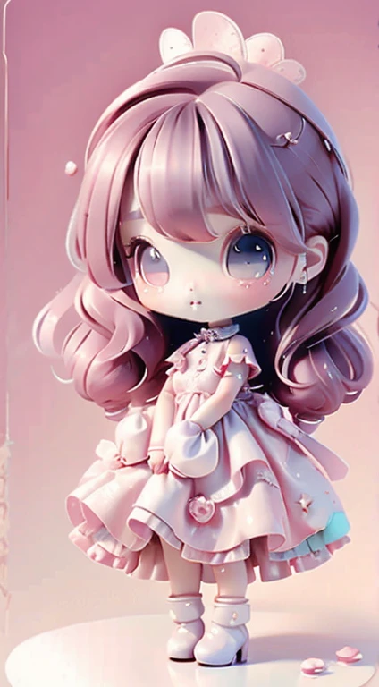 Chibi Girl、Highest quality、Very delicate、pretty girl、clean big eyes、Wink、Cute Dresses、Luxury dresses、Lolita Dress、Frills、Race、pink、Ultra delicate、Big eyes、Beautiful eyes、Luxury dress