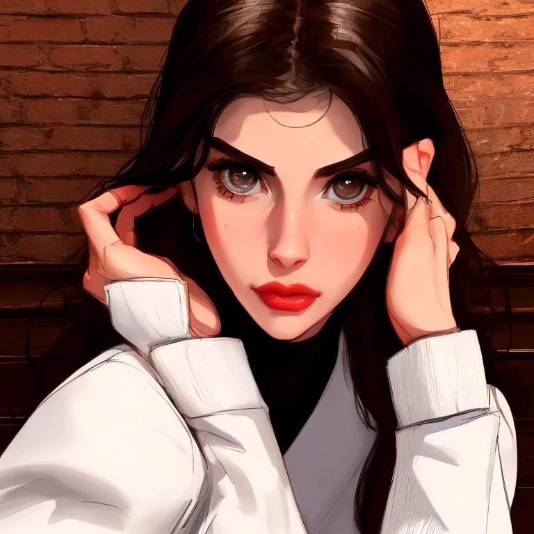 Perfect face, straight beauty, Restauranteur, she is taking photos for a model booklet, Female based in alexandra daddario, she owns a restaurant portrait, close-up, the background is a wall