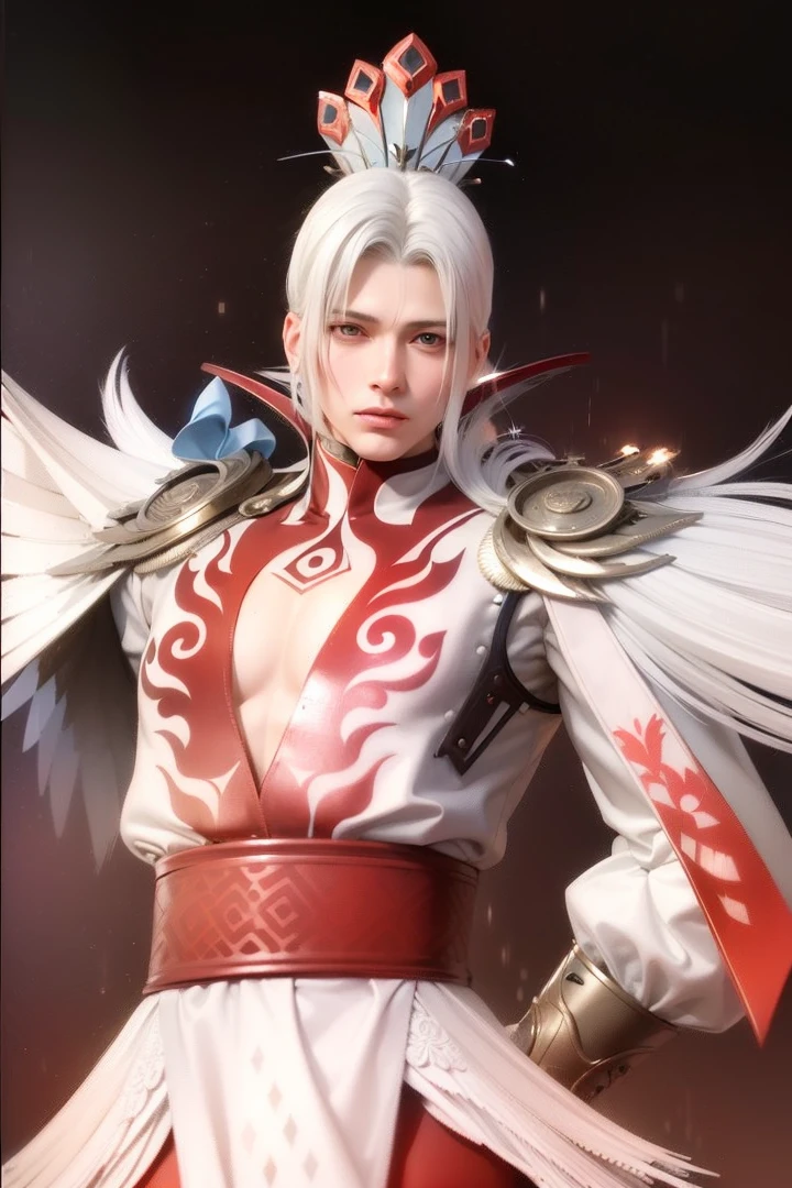 masculine male, masterpiece, ((perfect eyes)) best quality, (semirealism:1.9), beautiful lighting, (extremely detailed CG unity 4k fhd wallpaper), High Detail, Sharp focus, dramatic outdoors, 1 boy ,19 years old, white hair, light purpel eyes, smile.