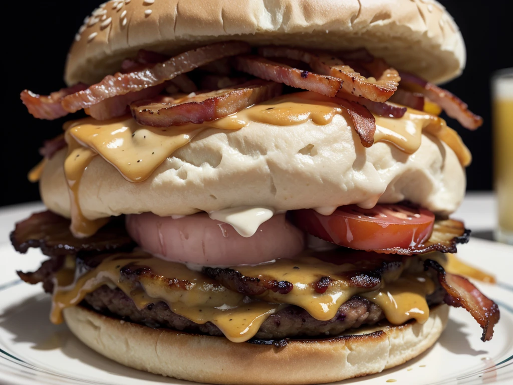 Burger with 3 meats bacon and mozzarella
