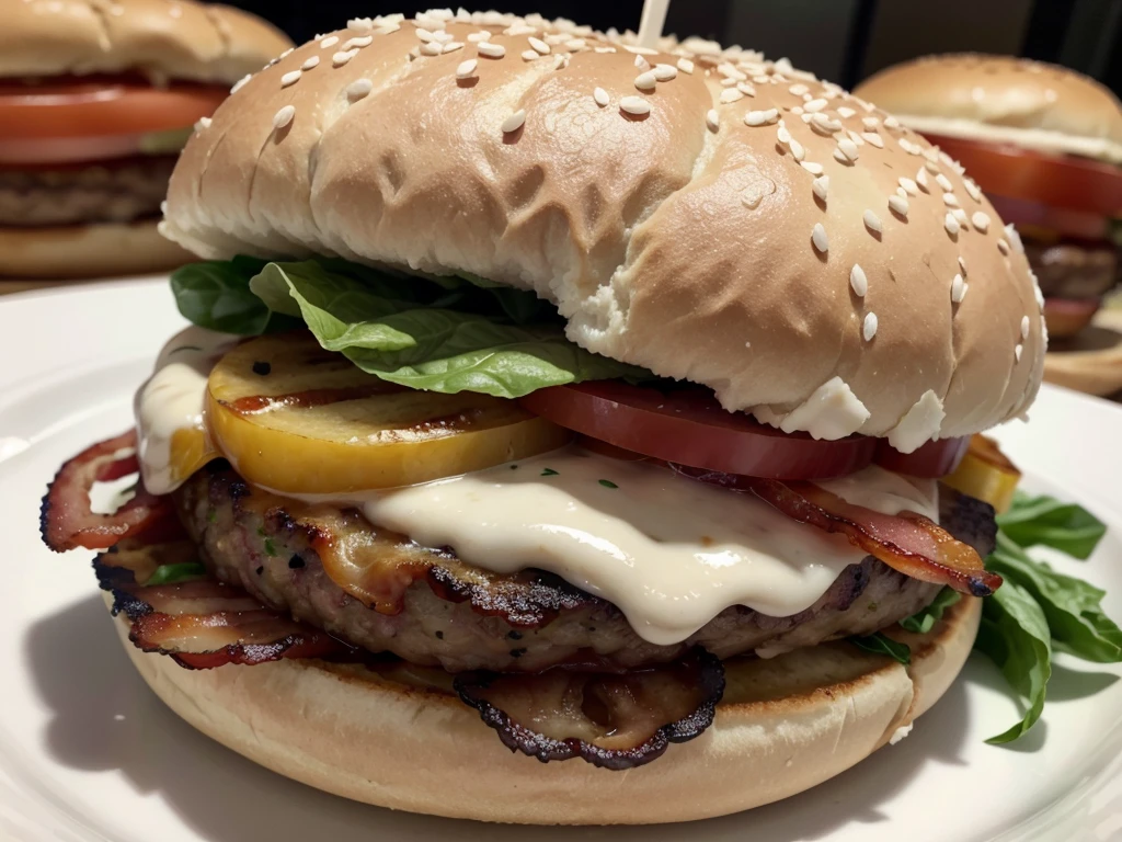 Burger with 3 meats bacon and mozzarella