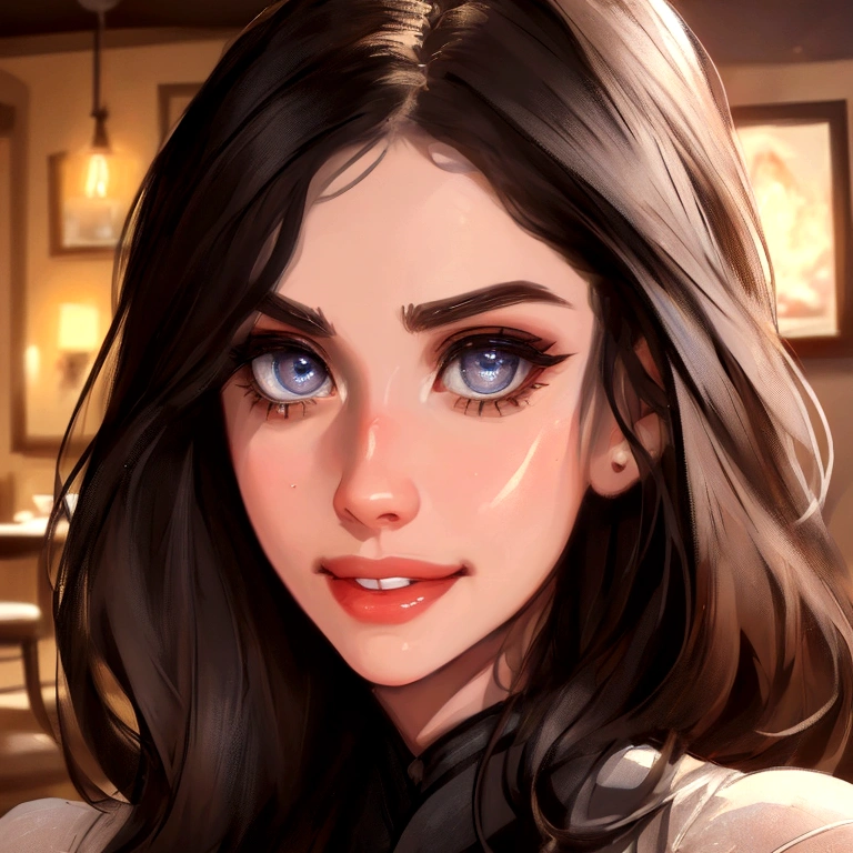 a girl with a perfect face, beautiful detailed eyes, beautiful detailed lips, extremely detailed facial features, longeyelashes, straight beauty, restauranteur, smiling, based on alexandra daddario, owner of a restaurant, portrait, closeup, wall background, best quality,4k,8k,highres,masterpiece:1.2,ultra-detailed,realistic,photorealistic,photo-realistic:1.37,HDR,UHD,studio lighting,ultra-fine painting,sharp focus,physically-based rendering,extreme detail description,professional