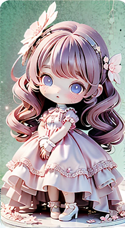 Chibi Girl、Highest quality、Very delicate、pretty girl、clean big eyes、Wink、Cute Dresses、Luxury dresses、Lolita Dress、Frills、Race、pink、Ultra delicate、Big eyes、Beautiful eyes、Luxury dress