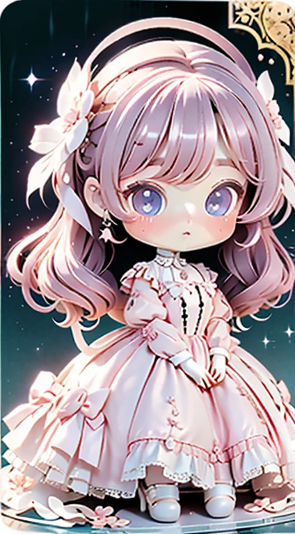 Chibi Girl、Highest quality、Very delicate、pretty girl、clean big eyes、Wink、Cute Dresses、Luxury dresses、Lolita Dress、Frills、Race、pink、Ultra delicate、Big eyes、Beautiful eyes、Luxury dress