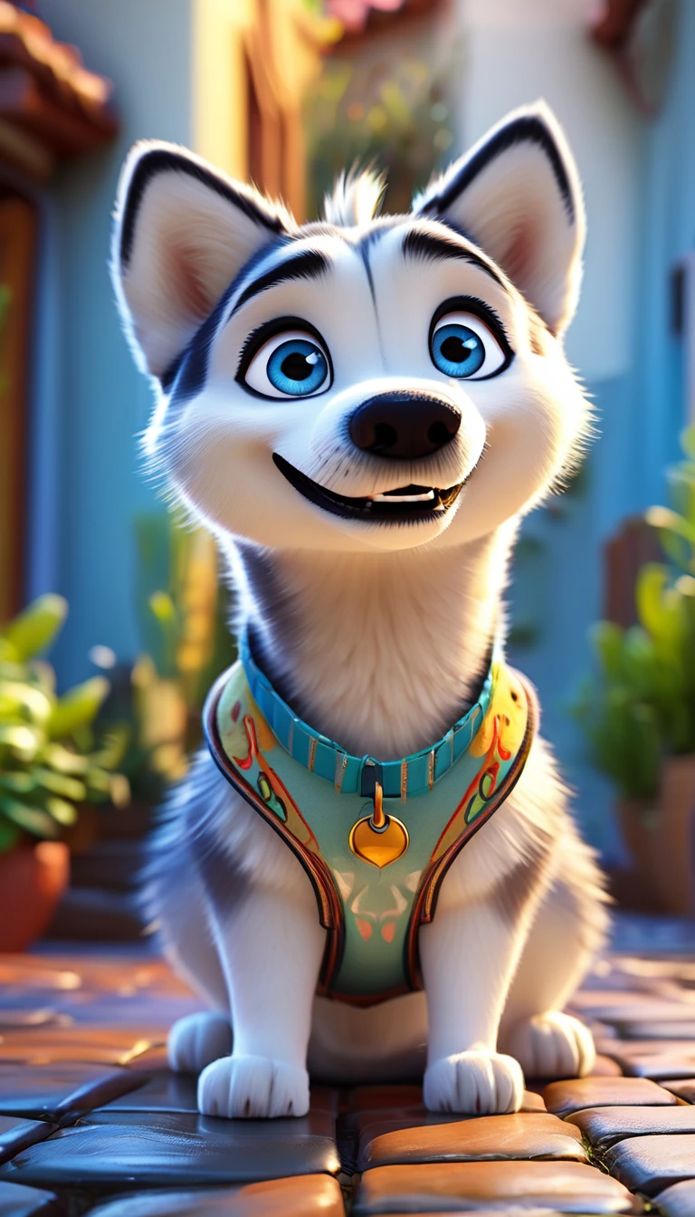 cartoon husky dog, adorable digital painting, dog, cute dog, cartoon, looking at viewer, cute eyes, husky, hands, cartoon, clothes, blue eyes