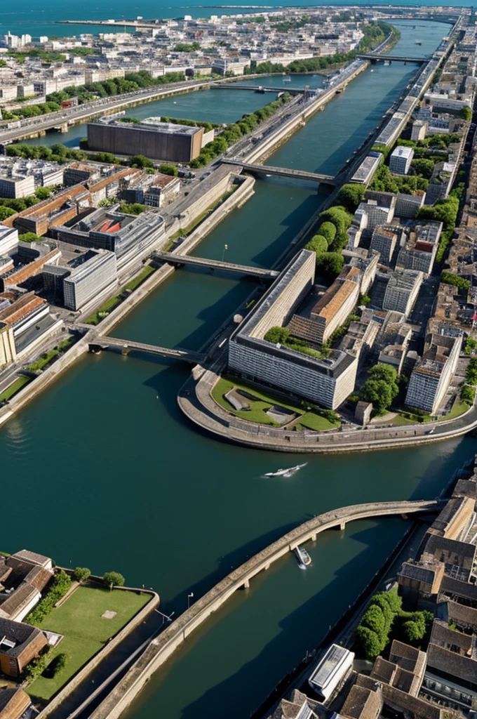 Fais moi un tsunami qui arrive dans une ville par le canal