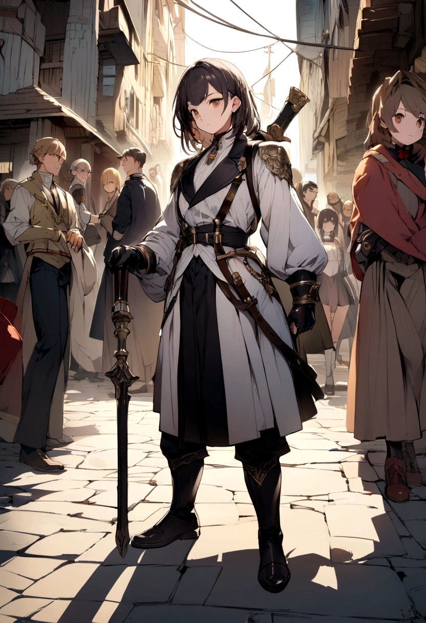 Handsome characters and cute girls that seem to come out of a game app,Holding a sword,Carrying a walking stick