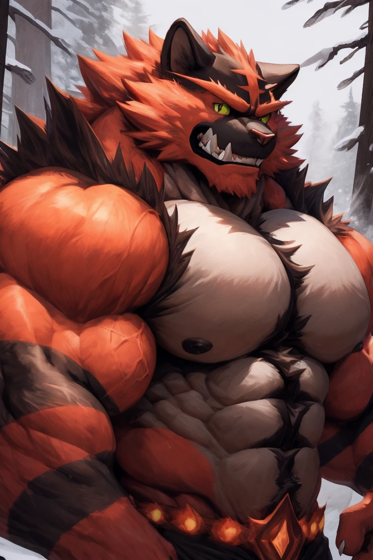 incineroar, solo, muscular, perfect_eyes, perfect_face, abs, big_chest,wide_body, muscular_arms, winter, snow_forest_background, solo, incineroar_(pokemon), angry, half_body, close_up, manly, man, muscular, brown_horns, big_eyes, bara_body,hyper_muscles, hyper_chest, hyper_muscular_body, huge,forest,snowy_forest, half_body,closeup, moth_closed, angry,serious, HD, 4k, high_detailed_background, wide, wide_body, strong_body, muscular_body, visible_abs, leather_harnes, abs,big_pecs, visible_pecs, huge_body, warrior, confident,mane, hyper_body, hyper_torso, perfect_eyes,Huge pec, muscular pec, huge pec muscle, gigachad muscular, muscular!!, large muscles, big muscle, muscular!, powerful and huge, big muscles, muscular!!!, muscular characters, musclebound and hulking, giant and fat, as a titan, muscular!! sci-fi, massive muscles, strong and imposing, big arms extremely detailed,angry. Feline, incineroar,preparing_for_war, detailed_eyes, perfect_eyes,nude