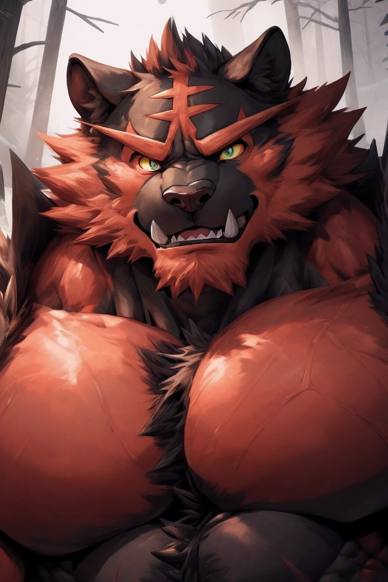 incineroar, solo, muscular, perfect_eyes, perfect_face, abs, big_chest,wide_body, muscular_arms, winter, snow_forest_background, solo, incineroar_(pokemon), angry, half_body, close_up, manly, man, muscular, brown_horns, big_eyes, bara_body,hyper_muscles, hyper_chest, hyper_muscular_body, huge,forest,snowy_forest, half_body,closeup, moth_closed, angry,serious, HD, 4k, high_detailed_background, wide, wide_body, strong_body, muscular_body, visible_abs, leather_harnes, abs,big_pecs, visible_pecs, huge_body, warrior, confident,mane, hyper_body, hyper_torso, perfect_eyes,Huge pec, muscular pec, huge pec muscle, gigachad muscular, muscular!!, large muscles, big muscle, muscular!, powerful and huge, big muscles, muscular!!!, muscular characters, musclebound and hulking, giant and fat, as a titan, muscular!! sci-fi, massive muscles, strong and imposing, big arms extremely detailed,angry. Feline, incineroar,preparing_for_war, detailed_eyes, perfect_eyes,nude