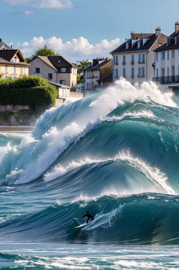 Fais moi un tsunami qui arrive dans une  ville